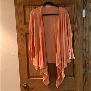 Coral flowy wrap sweater